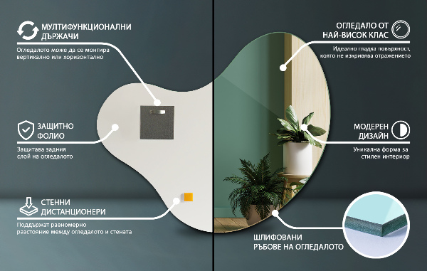 Miroir organique sans encadrement 48x48 cm