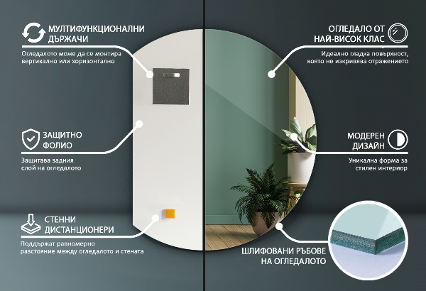 Miroir demi cercle 63x70 cm