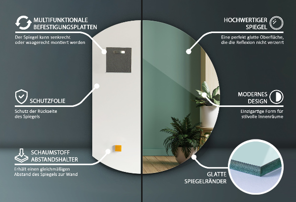 Demi lune miroir 74x90 cm