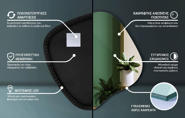 Miroir forme irrégulière lumineux 48x48 cm