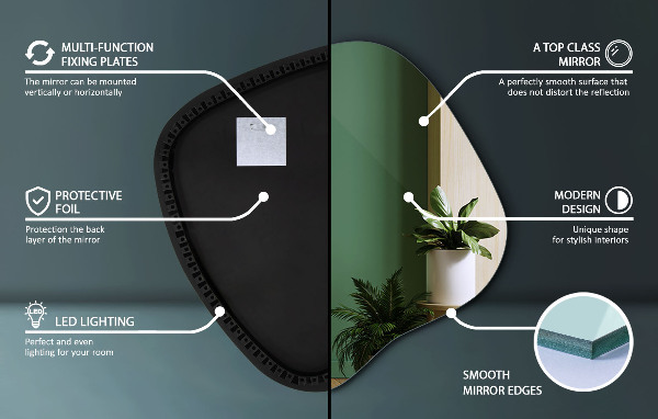 Miroir forme irrégulière lumineux 59x58 cm