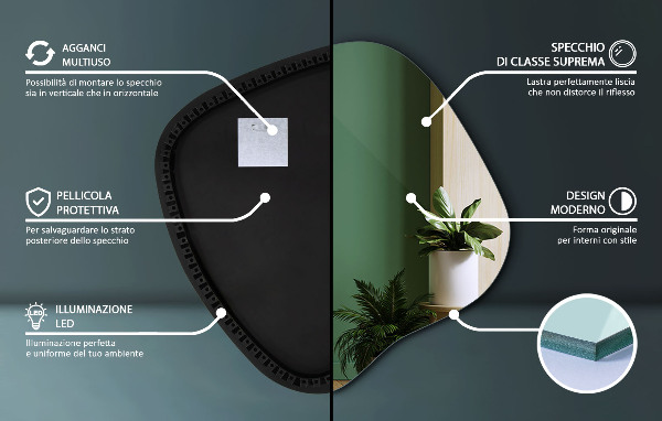 Miroir forme irrégulière lumineux 59x58 cm