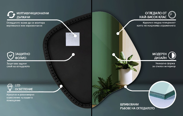 Miroir forme irrégulière lumineux 59x58 cm