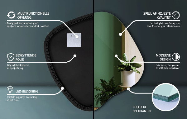Miroir forme irrégulière lumineux 59x58 cm