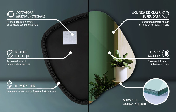 Miroir forme irrégulière lumineux 68x67 cm