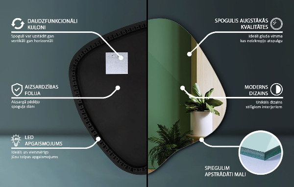 Miroir forme irrégulière lumineux 68x67 cm