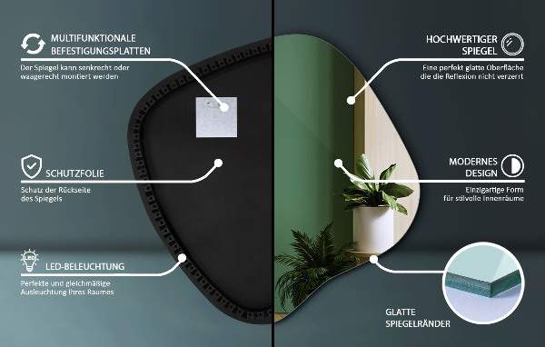 Miroir forme irrégulière lumineux 77x77 cm