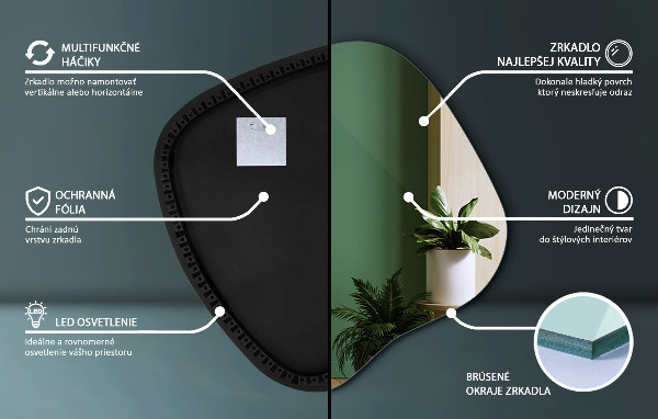 Miroir forme irrégulière lumineux 77x77 cm