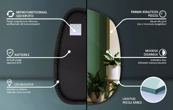 Miroir asymétrique led 49x34 cm