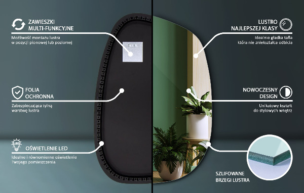 Miroir forme organique led 55x38 cm