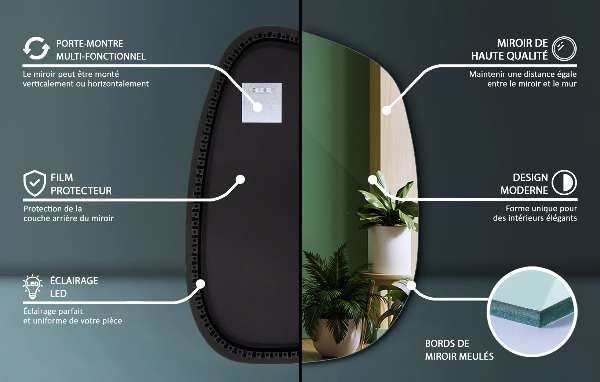 Miroir forme organique led 55x38 cm