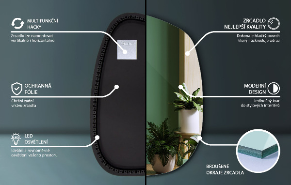 Miroir forme organique led 55x38 cm