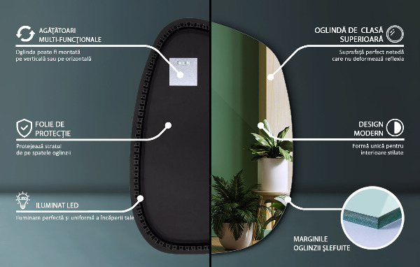 Miroir forme organique led 55x38 cm