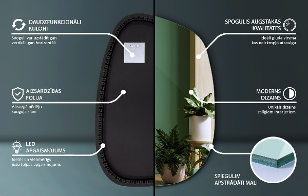 Miroir forme organique led 55x38 cm