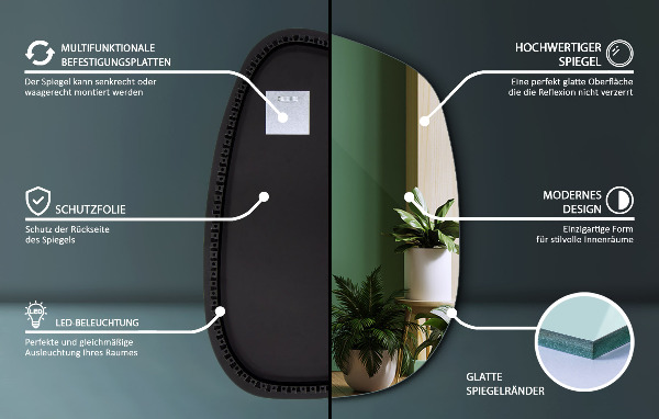 Miroir organique led 68x47 cm