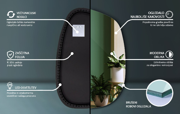 Miroir organique led 68x47 cm