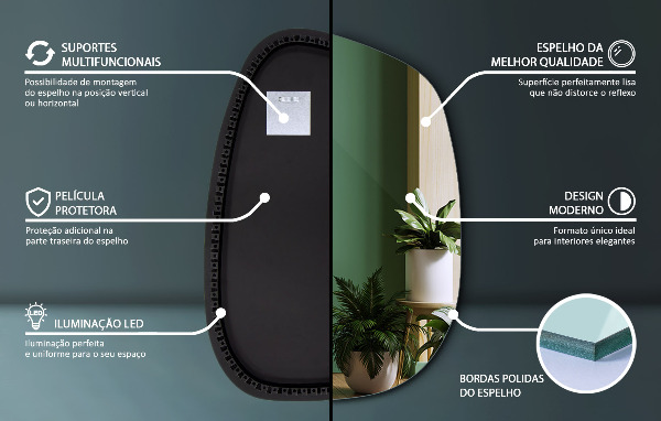 Miroir organique led 68x47 cm