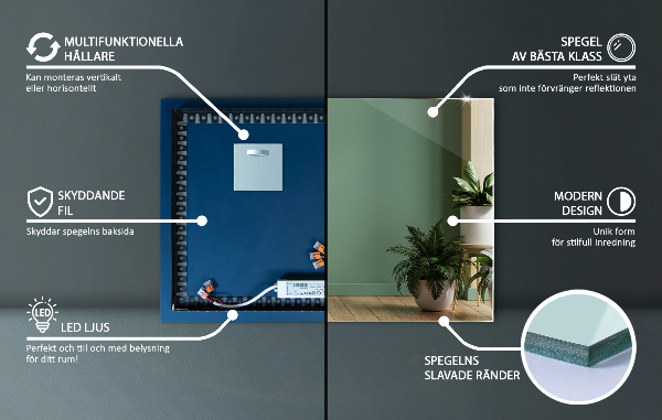 Miroir rectangulaire lumineux led 100x70 cm