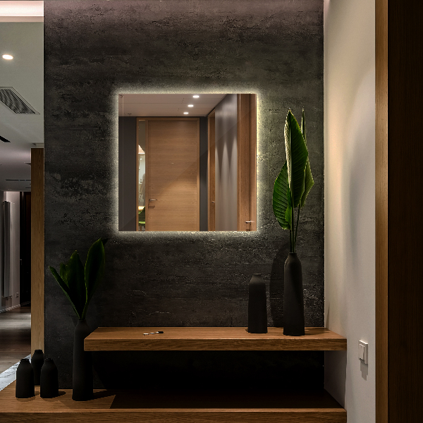 Miroir rectangulaire mural rétro éclairé 50x50 cm