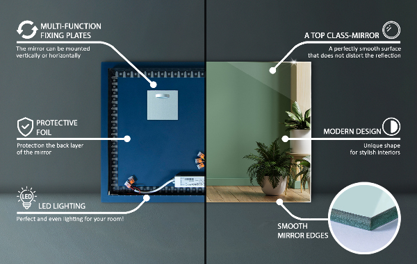 Miroir rectangulaire moderne led 60x40 cm