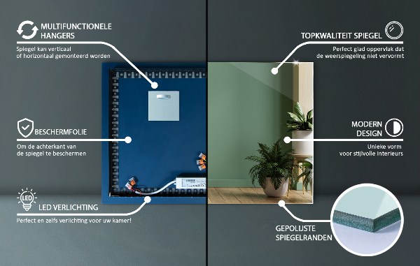 Miroir rectangulaire moderne led 60x40 cm