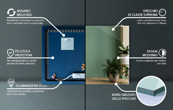 Miroir rectangulaire moderne led 60x40 cm