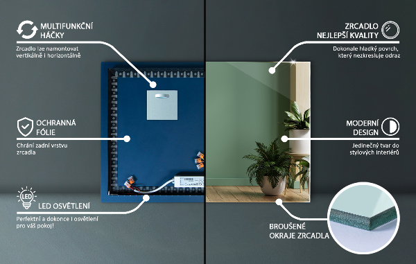 Miroir rectangulaire rétro éclairé 70x50 cm