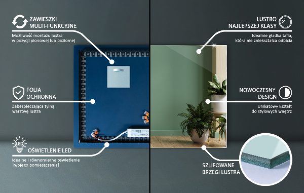 Miroir rectangulaire avec led 80x60 cm