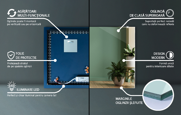 Miroir rectangulaire avec led 80x60 cm