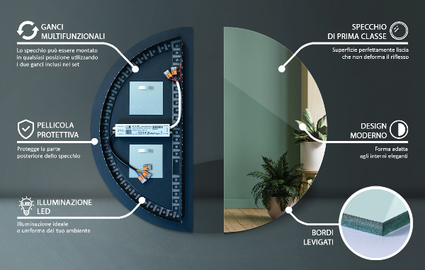 Miroir demi-cercle lumineux led 30x60 cm