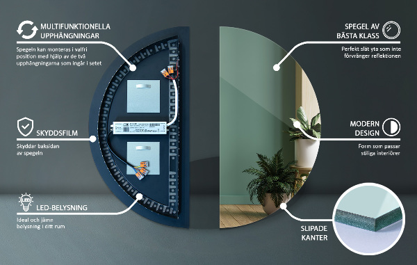 Miroir semi circulaire lumineux led 45x90 cm