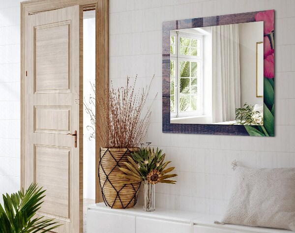 Bois avec tulipes roses