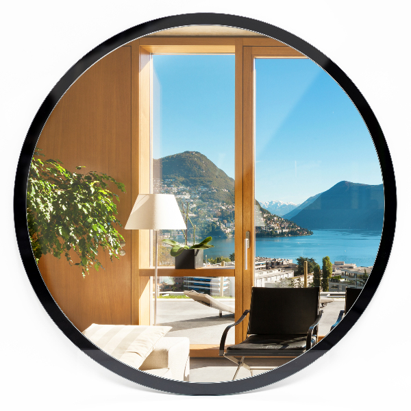 Miroir rond décoratif contour noir fi 90 cm