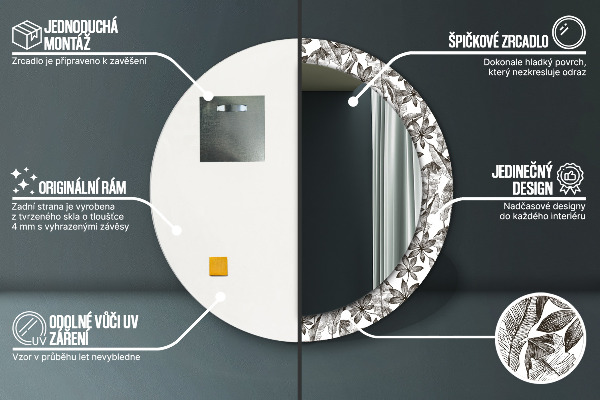 Miroir rond imprimé Feuilles tropicales