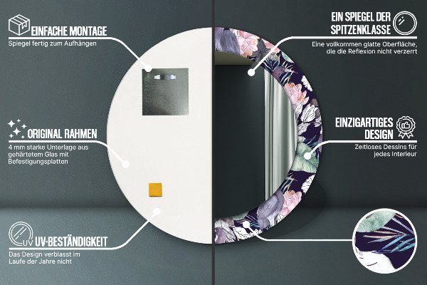 Miroir rond imprimé Caps birds