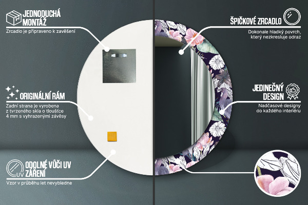 Miroir rond imprimé Caps birds