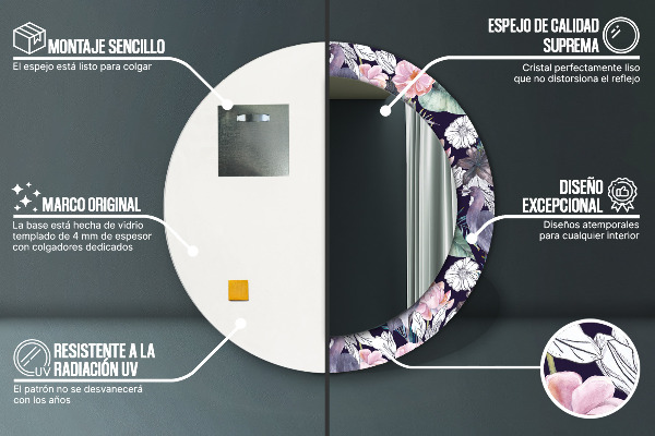 Miroir rond imprimé Caps birds