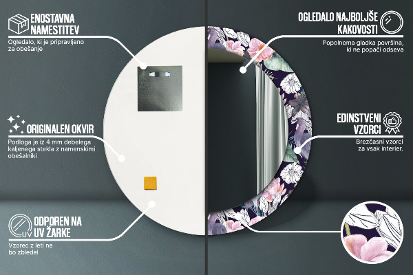 Miroir rond imprimé Caps birds