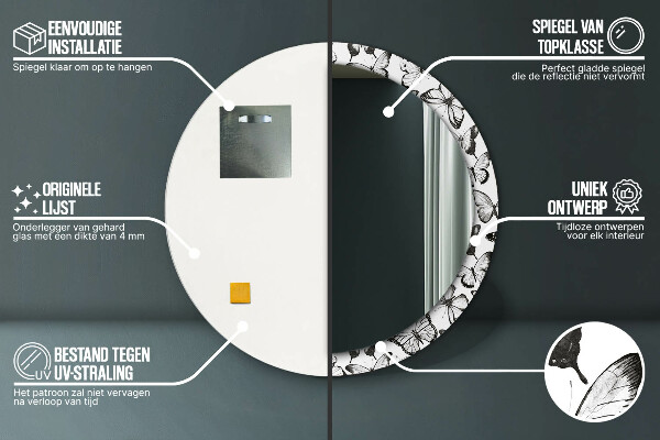 Miroir rond imprimé Papillon