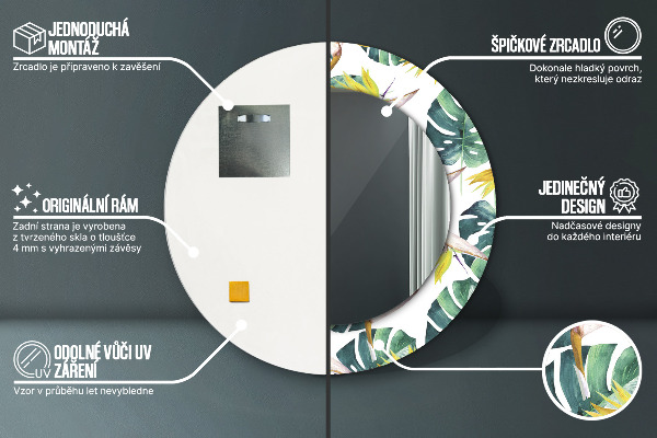 Miroir rond imprimé Feuilles tropicales