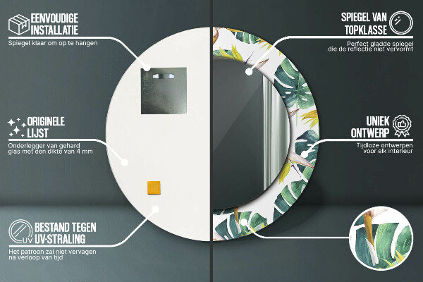 Miroir rond imprimé Feuilles tropicales