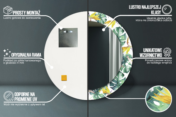 Miroir rond imprimé Feuilles tropicales