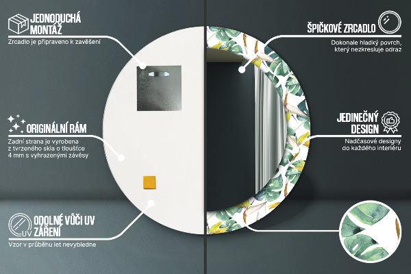 Miroir rond imprimé Feuilles tropicales