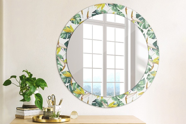 Miroir rond imprimé Feuilles tropicales