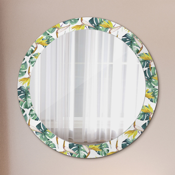 Miroir rond imprimé Feuilles tropicales