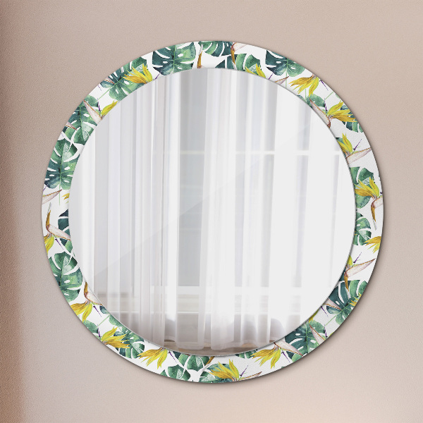 Miroir rond imprimé Feuilles tropicales