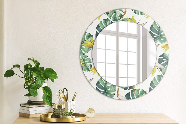 Miroir rond imprimé Feuilles tropicales