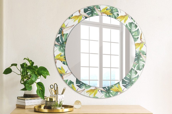 Miroir rond imprimé Feuilles tropicales