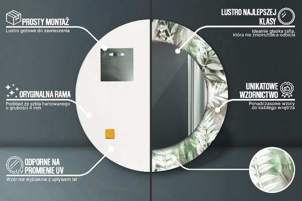 Miroir rond imprimé Feuilles d'aquarelle