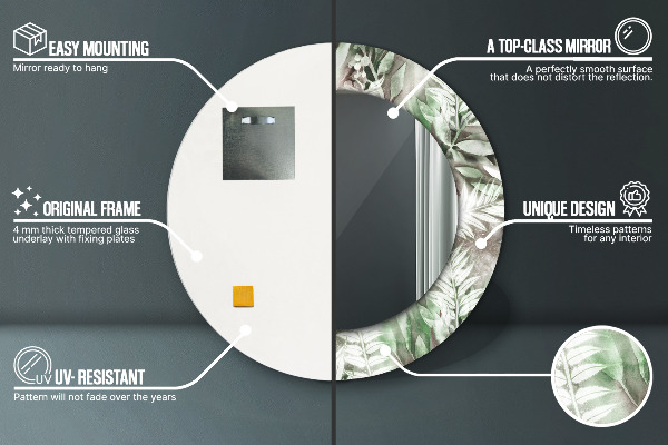 Miroir rond imprimé Feuilles d'aquarelle